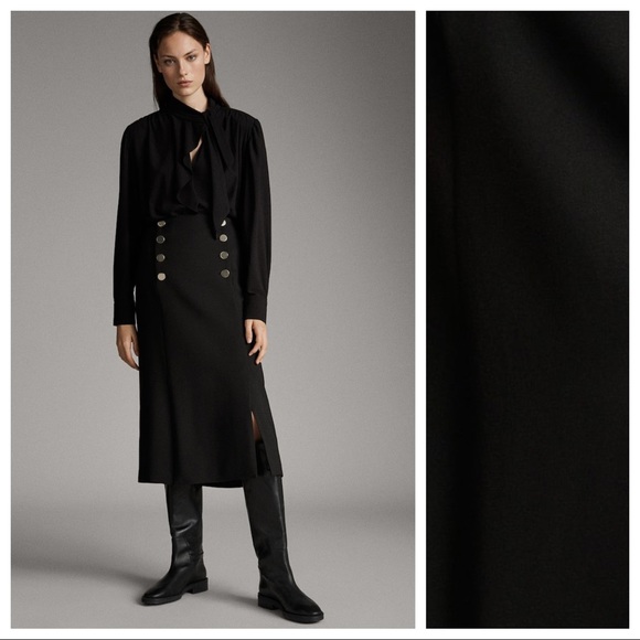 NWT. Massimo Dutti Black Midi Skirt. Size 2, 8. - Picture 1 of 8